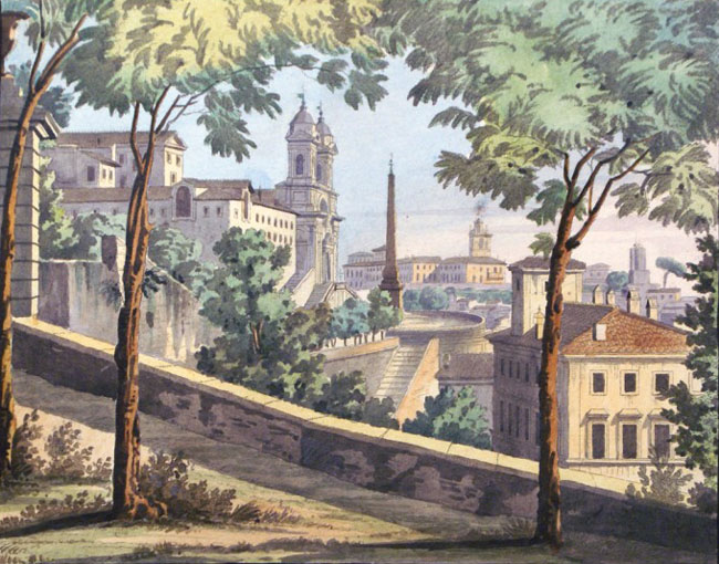 Antonio Acquaroni,Vue de Rome, Trinité des Monts (environ 1828)